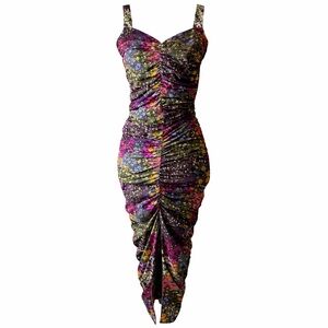 ROTATE Birger Christensen Dorthé Ruched Floral Midi Dress NWT XS